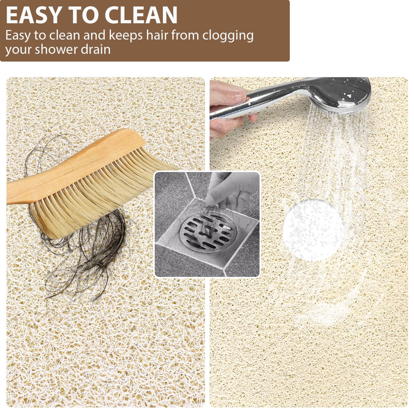 Extra Large Non Slip Shower Mat: 47.2x31.5 inch Loofah Shower Mat for Inside Shower with Drain Hole in Middle, Soft PVC Anti-Slip Shower Stall Mats for Bathroom,Wet Area, Quick Drying