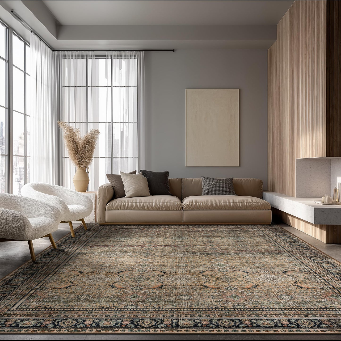 Ruaruarug Washable Area Rug 8x10 for Living Room, Bedroom, Ultra Soft Non Slip Stain & Fade Resistant, Pet & Kids Friendly, Suitable for High Traffic Areas Easy to Clean, Vintage Brown