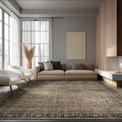 Ruaruarug Washable Area Rug 8x10 for Living Room, Bedroom, Ultra Soft Non Slip Stain & Fade Resistant, Pet & Kids Friendly, Suitable for High Traffic Areas Easy to Clean, Vintage Brown