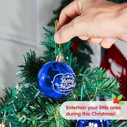 Joiedomi 36 Pcs Blue Christmas Ball Ornaments Set, 2.3" Delicate Painting & Glittering Christmas Tree Ornaments, Shatterproof Xmas Hanging Indoor Decoration for Tree Wreath Holidays Party Supplie