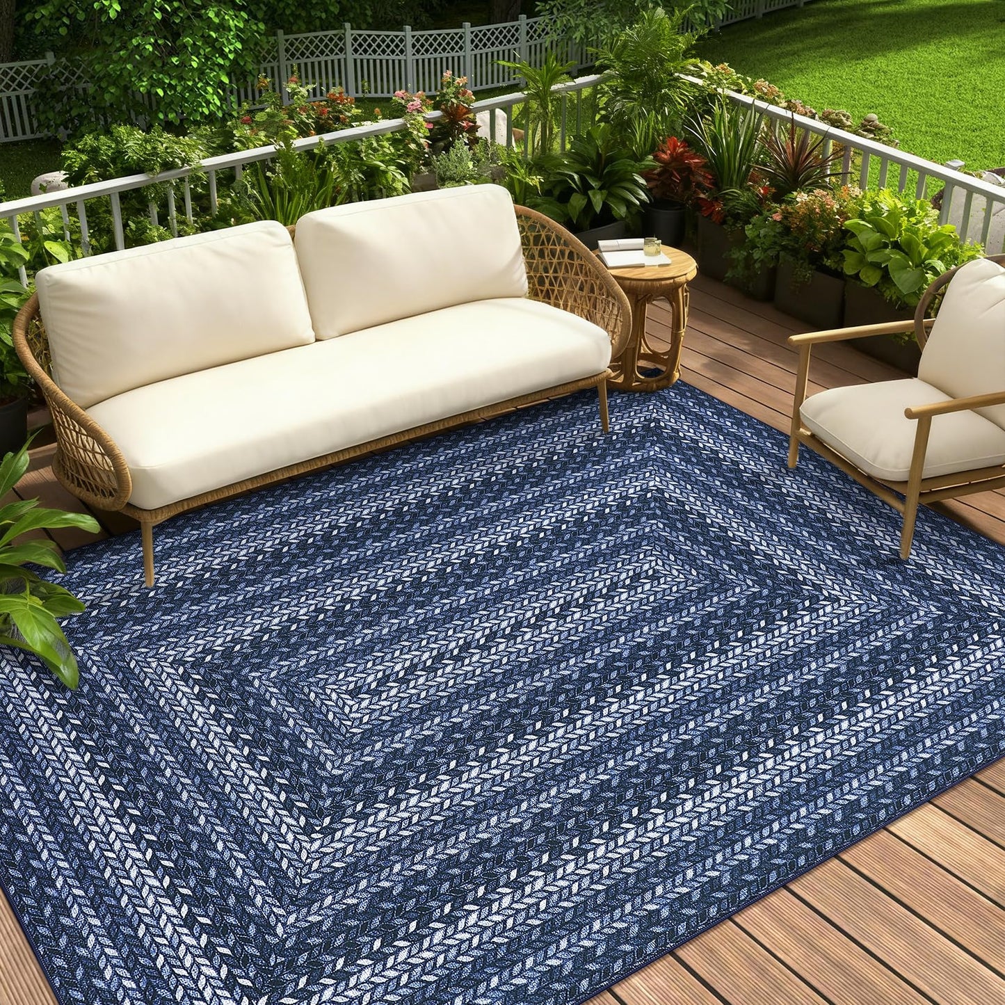Washable Outdoor Patio 4x6 Area Rug Modern Easy Jute Indoor Outdoor Area Rugs Non Slip Stain Resistant Braided Living Room Throw Carpet Low Pile Easy Jute Rugs for Bedroom Kitchen, Slate/Blue