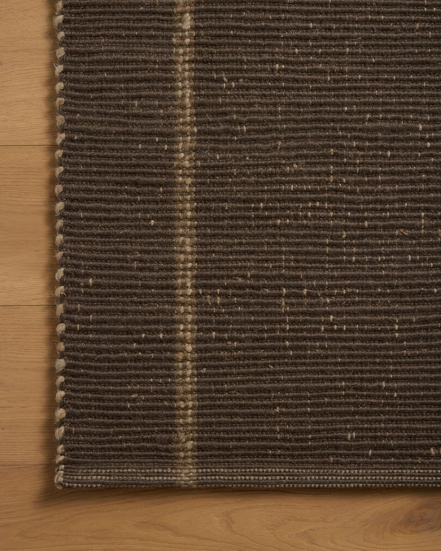 Loloi Leanne Ford Weatherstaff Collection WTS-01 Espresso/Natural 2'-6" x 7'-6" Runner Rug Jute, Striped, Neutral, Hallway, Kitchen, Mudroom, and Bathroom