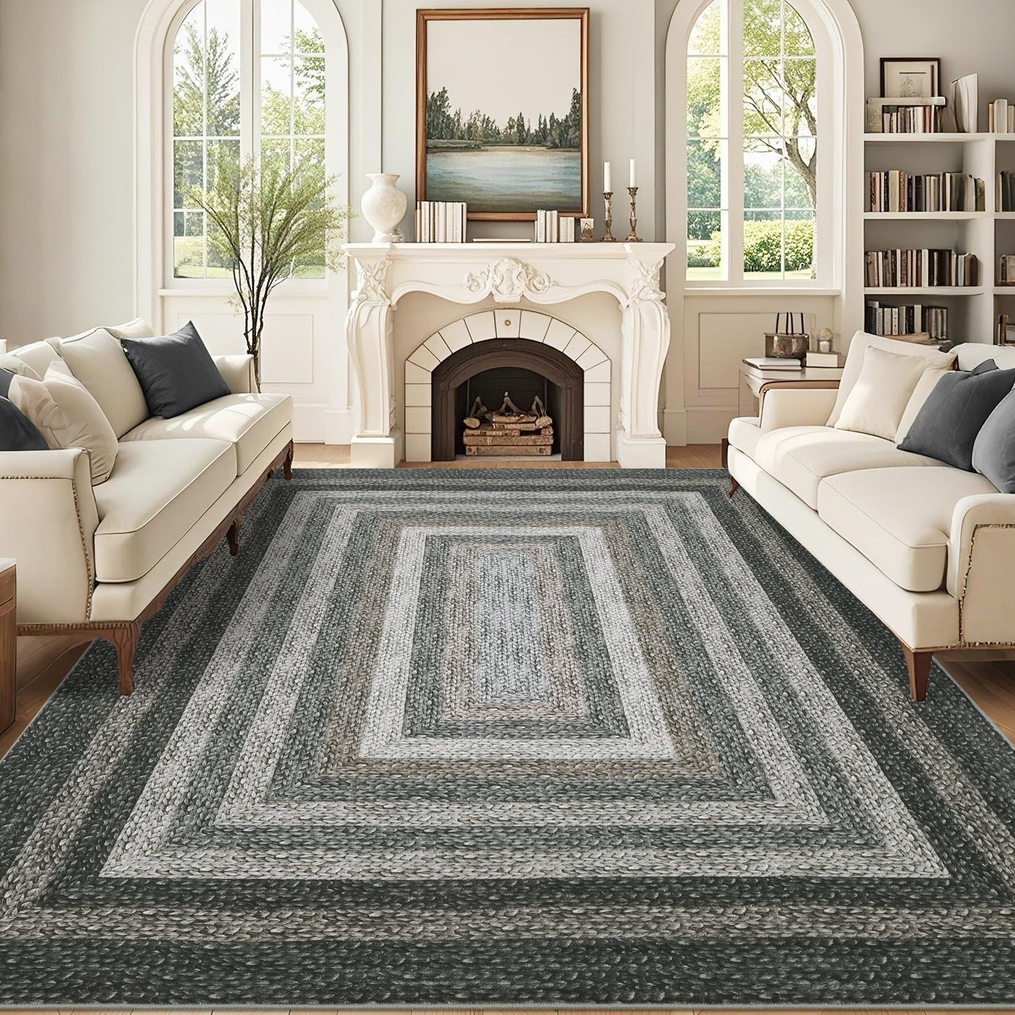 Garvee Modern Braided Print Rug 5x7 Area Rugs for Living Room Washable Rugs Bedroom Rug Stain Resistant Non Slip Floor Cover for Dining Room Office Nursery, Not Braid-Black Brown