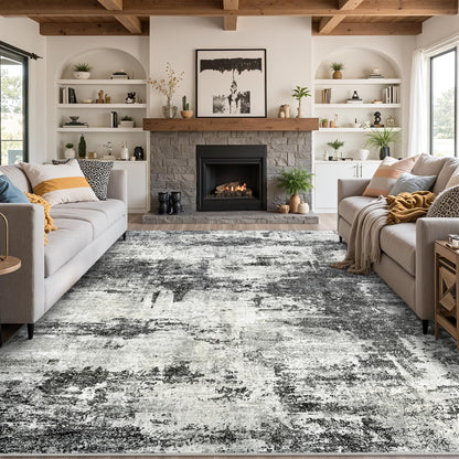 8x10 Area Rugs for Living Room: Abstract Washable Rug with Anti-Slip Backing Non-Shedding Stain-Resistant Soft Modern Large Carpet for Bedroom Dining Room Farmhouse Nursery Home Office Black