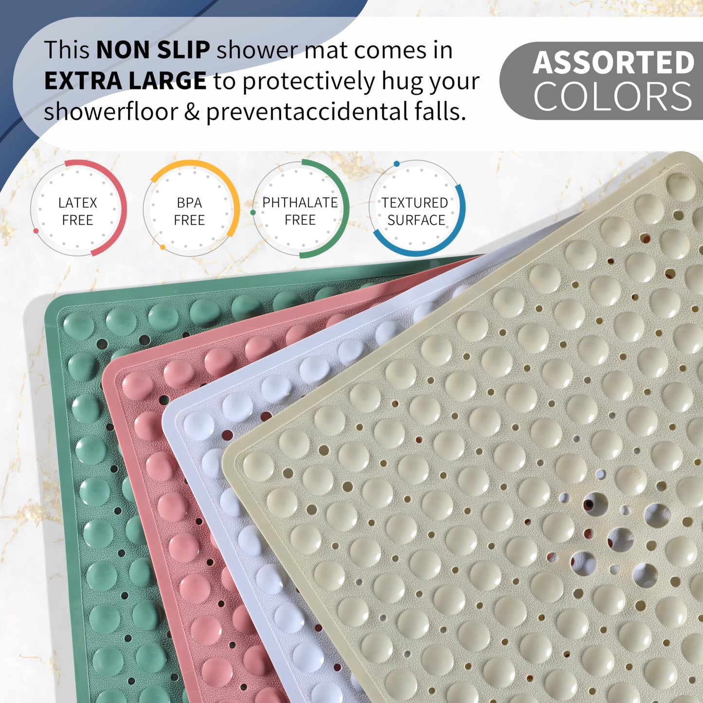 Yimobra Shower Mat 21X21 Inch Square, Non Slip Bathtub Mat with Large Suction Cups&Drain Holes, Soft Fast Dry Shower Stall Mats for Inside Shower, Machine Washable BPA-Free, Bath Essentials, Black