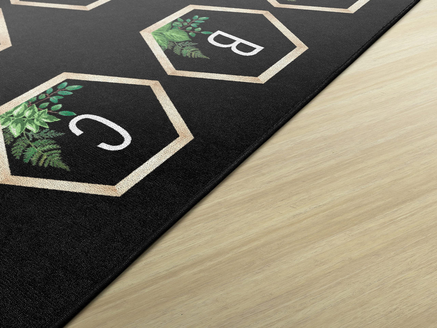 Flagship Carpets Simply Boho Abc's Criss Cross Applesauce Classroom Area Rug for Indoor Classroom Learning or Kid Bedroom Educational Play Mat, 7'6"x12', Black