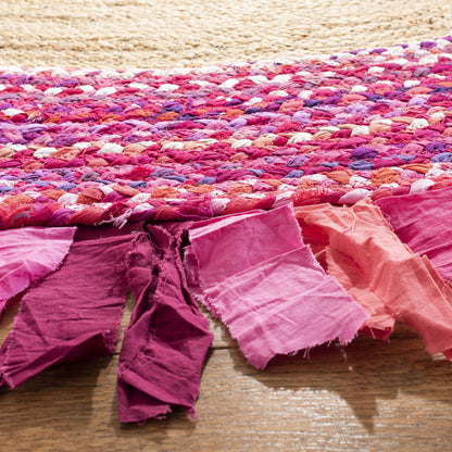 SAFAVIEH Cape Cod Collection Area Rug - 6' Round, Pink & Natural, Handmade Boho Fringe Jute & Cotton, Ideal for High Traffic Areas in Living Room, Bedroom (CAP701U)