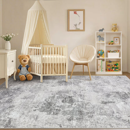Tortania Washable 10x14 Area Rug for Living Room: Modern Abstract Neutral Large Soft Thin Rugs - Non Slip Indoor Carpet for Bedroom Dining Room Office Nursery Home Floor Decoration - Smoky Gray