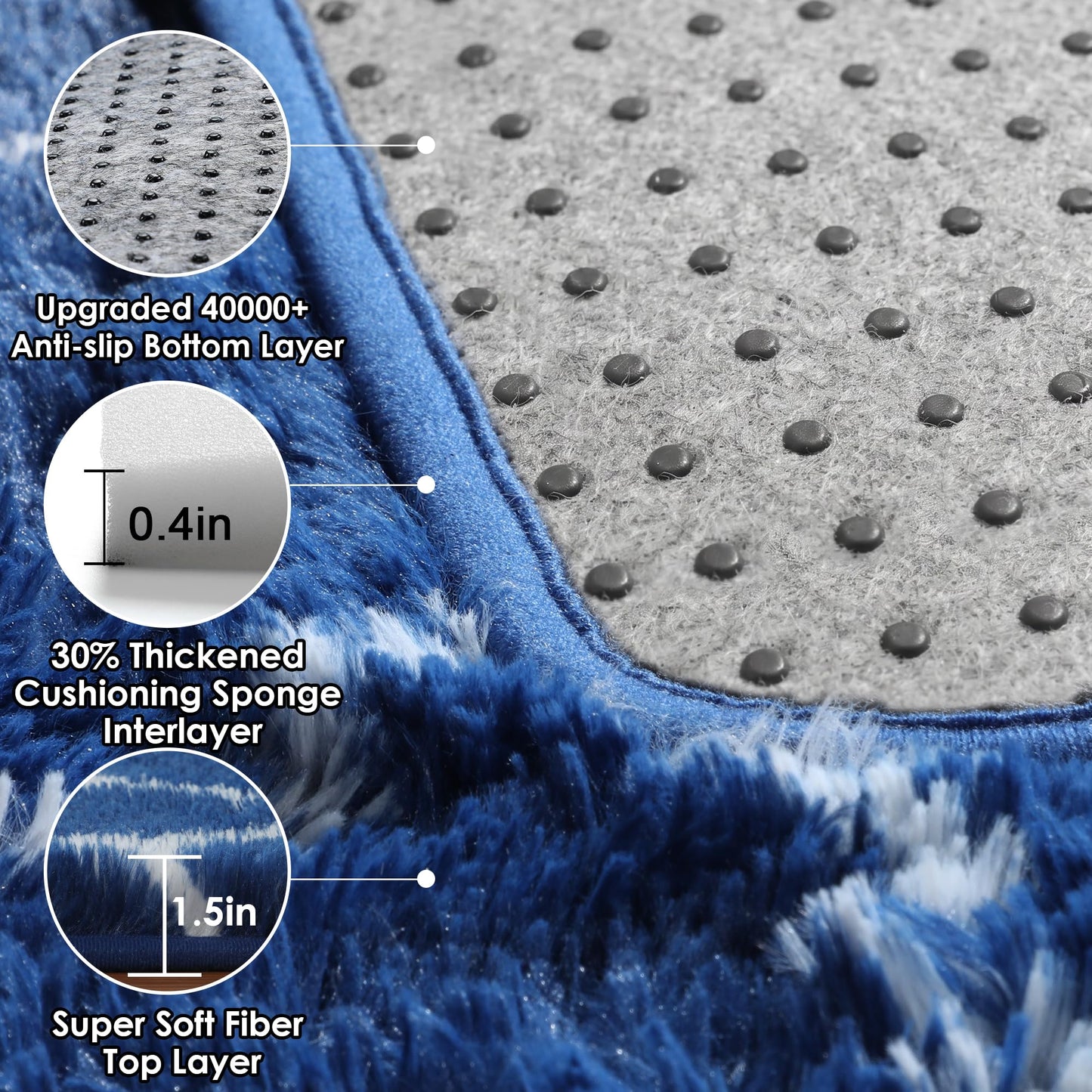 ONASAR Area Rugs for Bedroom Living Room, 4x6 Fluffy Navy Blue and White Throw Rug for Home Decor, Geometric Soft Shaggy Plush Floor Carpet for Kids Girls Boys Teen Nursery Dorm Office