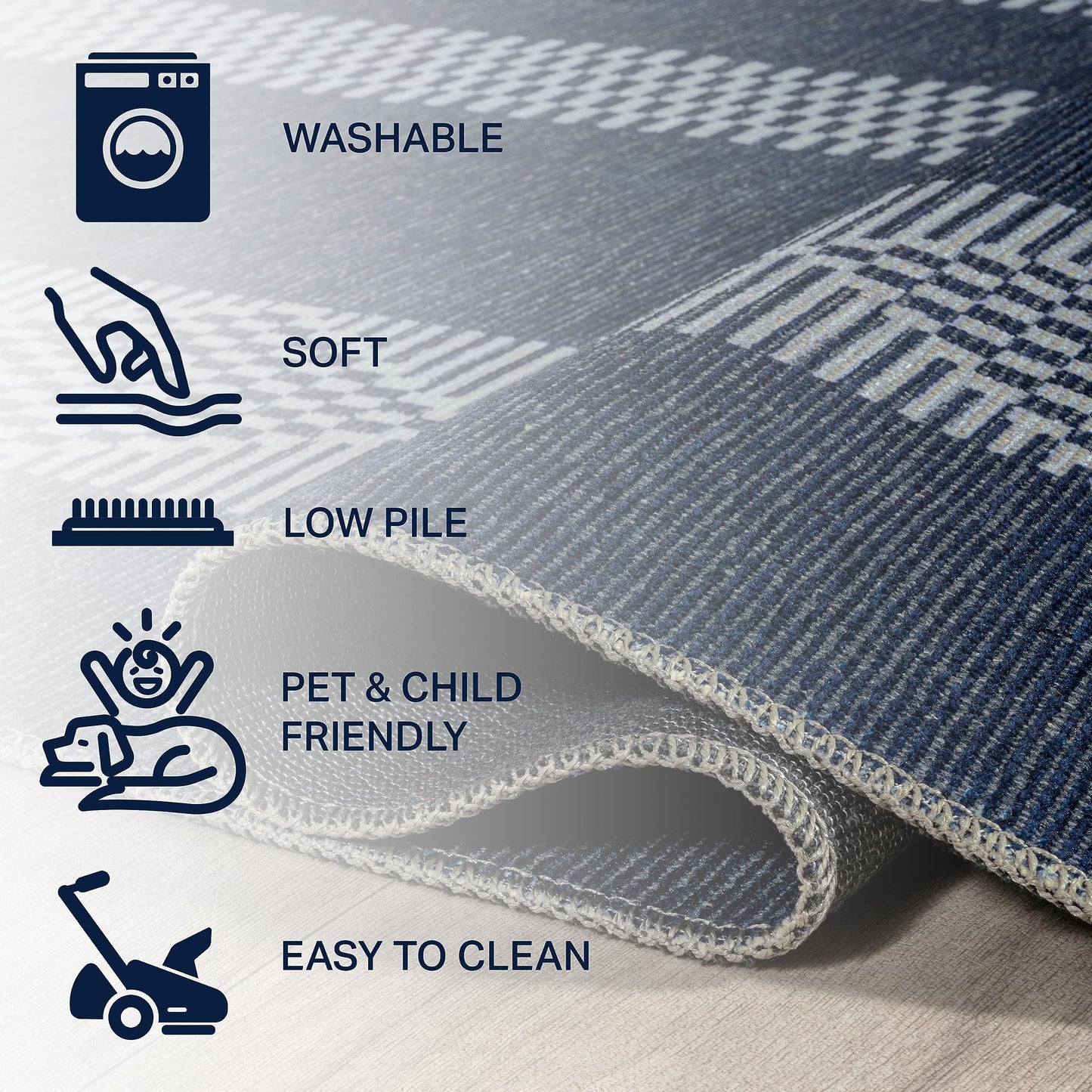 JONATHAN Y Machine Washable Navy/Gray Indoor Area Rug 4X6 ft, Nautisk Trellis Stripe for Living Room, Bedroom, Kitchen, Office, Easy-Cleaning, High Traffic, Pet-Friendly, Non-Shedding (WSH120A-4)