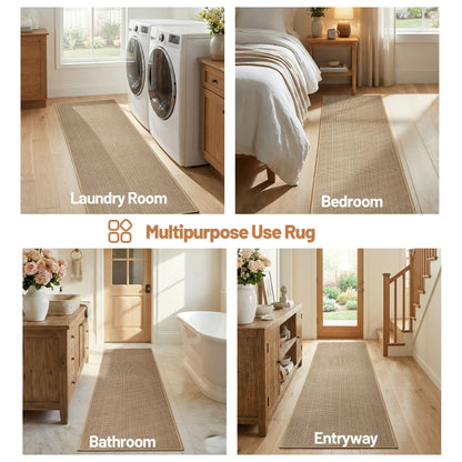 Beige Kitchen Rugs Non Slip Washable Set of 2 PCS, Cushioned Rugs for Kitchen Floor, Absorbent Runner Rug Comfort Mats with Rubber Backing for Kitchen, Hallway, Bathroom, Bedroom, 17.3"x30"+17.3"x47"