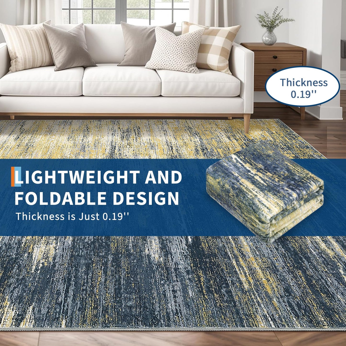ROYHOME Modern Abstract Living Room Rug 8x10, Washable Area Rugs for Bedroom, Stain Resistant Non Slip Large Rug, Soft Indoor Carpet for Dining Room Table Home Decor, Yellow/Black