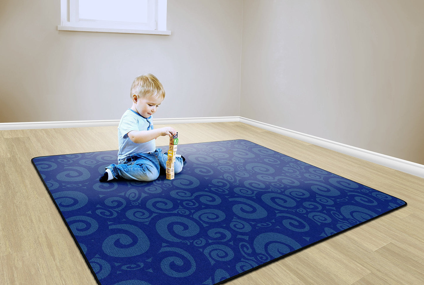 Flagship Swirl Tone on Tone Carpet for Children's Classroom and Bedroom Area Rug, Playroom or Teaching Area for Playtime and Reading, 6' x 8'4", Blue