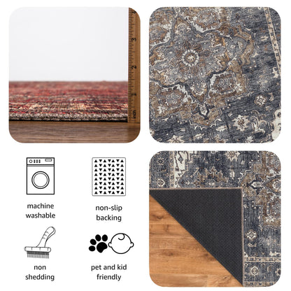 Keen Home Design 6x9 Rug - Machine Washable Area Rug with Non-Slip Backing, Ideal for Living Room, Dining Room, Bedroom - Vintage, Easy Clean, Durable, Low Pile Rug - (6' x 9')