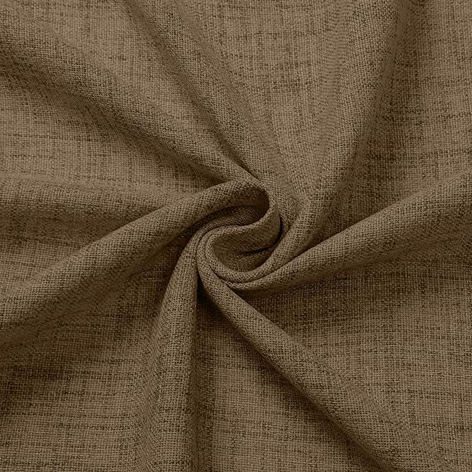 Tollpiz Linen Curtain Bedroom Rod Pocket Semi Sheer Curtains Burlap Light Filtering Thick Linen Drape for Living Room, 38 x 84 inches Long, Brown, Set of 2 Panels