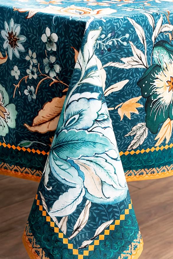 Maison d' Hermine Table Cloth Rectangle Table 100% Cotton 70 x 108 Inches Fall Tablecloth Reusable Everyday Use for Thanksgiving Christmas Decorations Dining Farmhouse Party (Luxury Loft - Dark Teal)