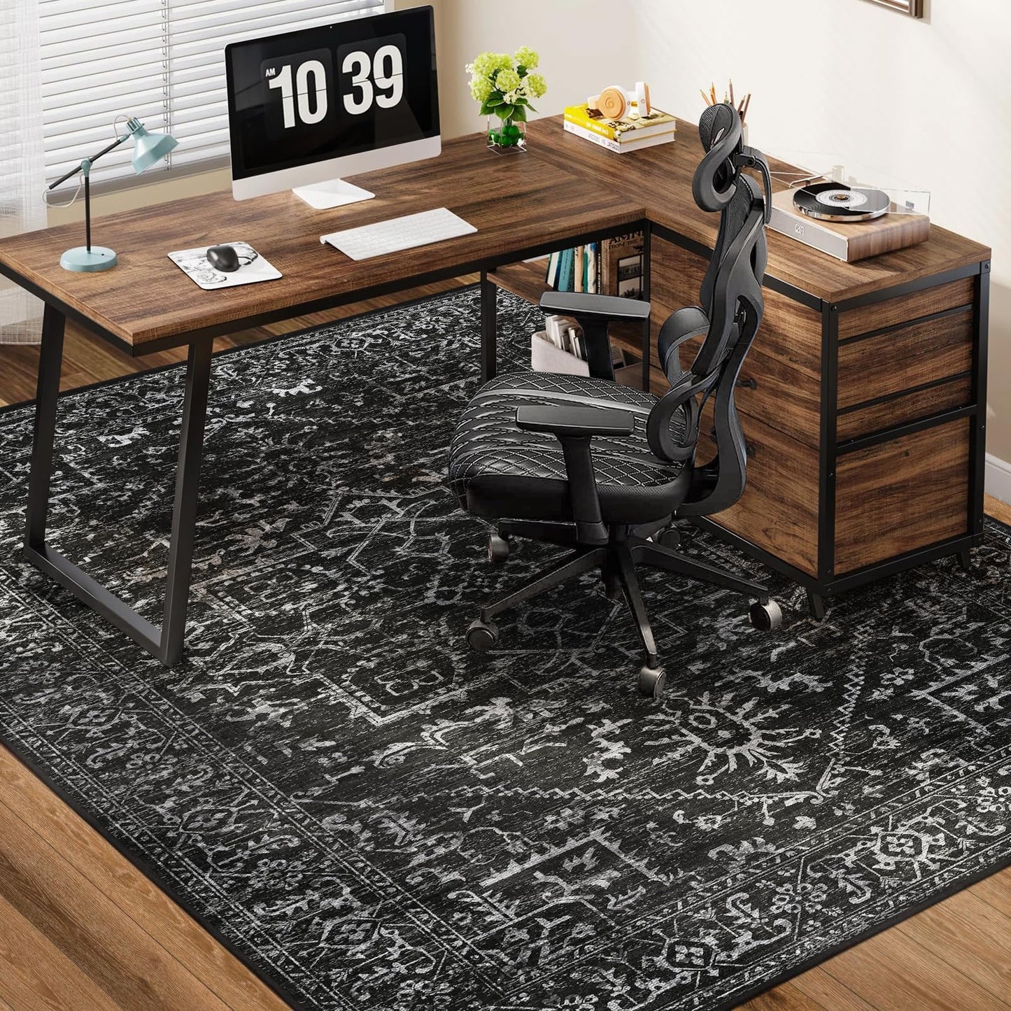 Chair Mat for Hard Floors, QQpony 60" x 48" Office Chair Mat for Hard Surface, Area Rug for Living Room, Protector Floor Rug Mat for Home Office (Black)