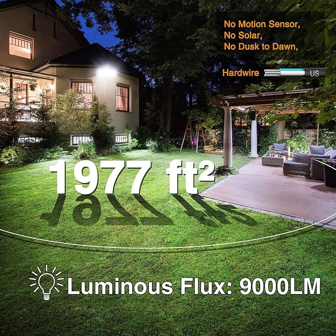Onforu 100W Flood Lights Outdoor, 2 Packs Outdoor Security Lights 9000LM, 6500K LED Outdoor Flood Lighting Fixture, 3 Adjustable Heads, IP65 Waterproof Exterior Floodlight for Yard,Garage,Eave Mount