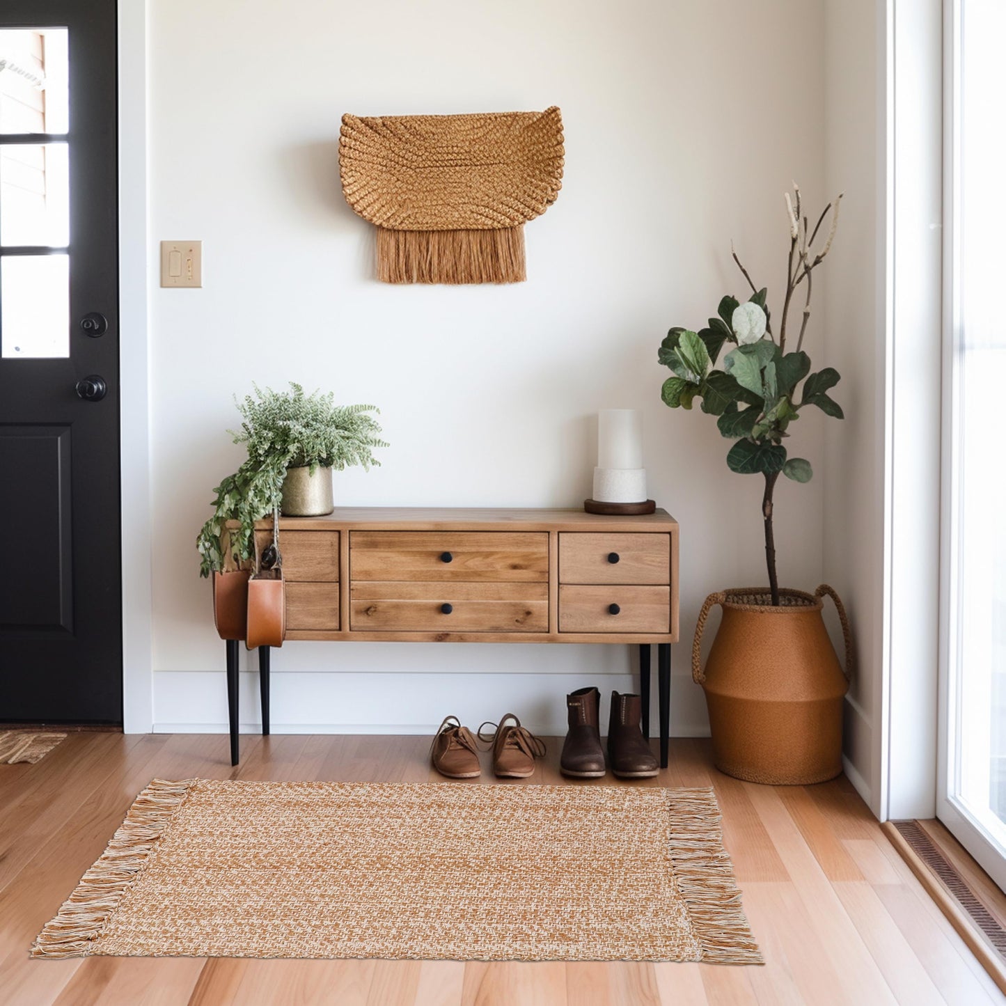 COTTON CRAFT Woven Area Rug - Reversible Boho Farmhouse Rustic Cotton Throw Rug Carpet with Fringe - Machine Washable Accent Mat for Bedroom Living Room Entryway Bathroom Dorm - 22x34 - Tan Natural