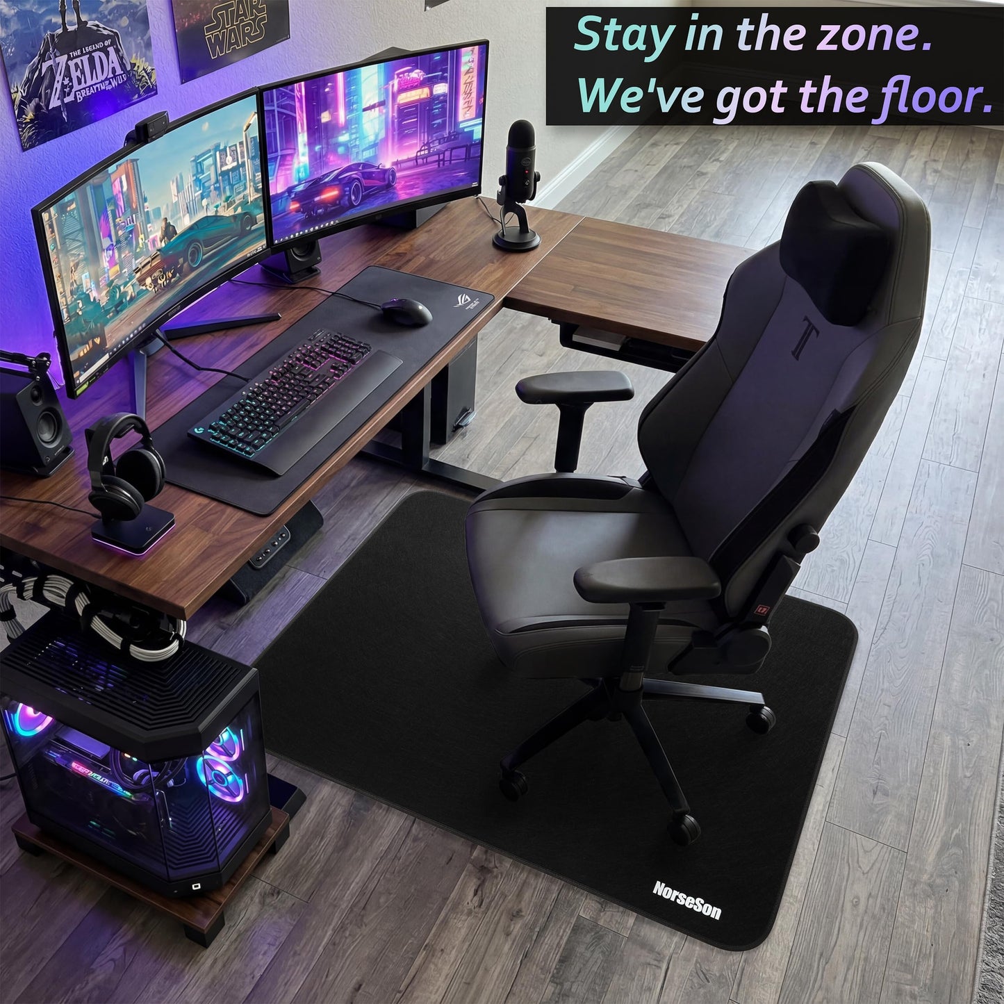 NorseSon Chair Mat for Carpet | Multi-Surface, Anti-Curl Floor Protector for Office Desk Chair or Rolling Gaming Chair Mat | 48" x 36" Black — 3X Thicker Than Standard Floor Mats at 0.25"