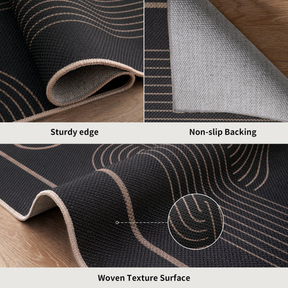 Tangsoo Geometric Line 3x5 Easy Jute Rug for Living Room,Washable Ultra Thin Area Rug Non-Slip Black Outdoor Mat,Boho Rainbow Front Door Carpet for Front Porch Entryway Bedroom Patio