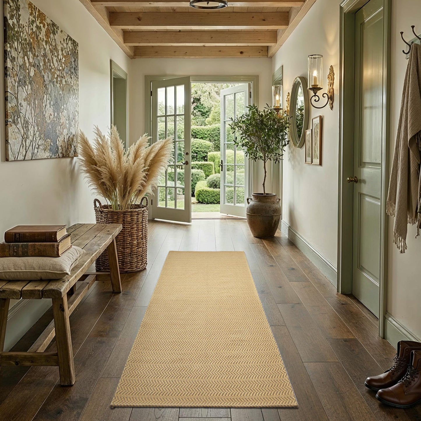 MatEssenz 2'x6' Faux Linen Runner Rug, Washable Woven Textured Long Hallway Carpet, Slip Resistant Gel Backing Indoor Floor Runner for Kitchen Entryway Laundry Room, Khaki
