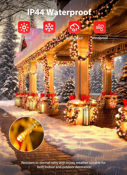Minetom Christmas Lights Outdoor Cluster Lights - 200 LED 10 Ft Christmas Firecrackers String Lights, 12 Modes Timer Waterproof Connetable Plug in Twinkle Fairy Lights for Xmas Tree, Red＆Warm White