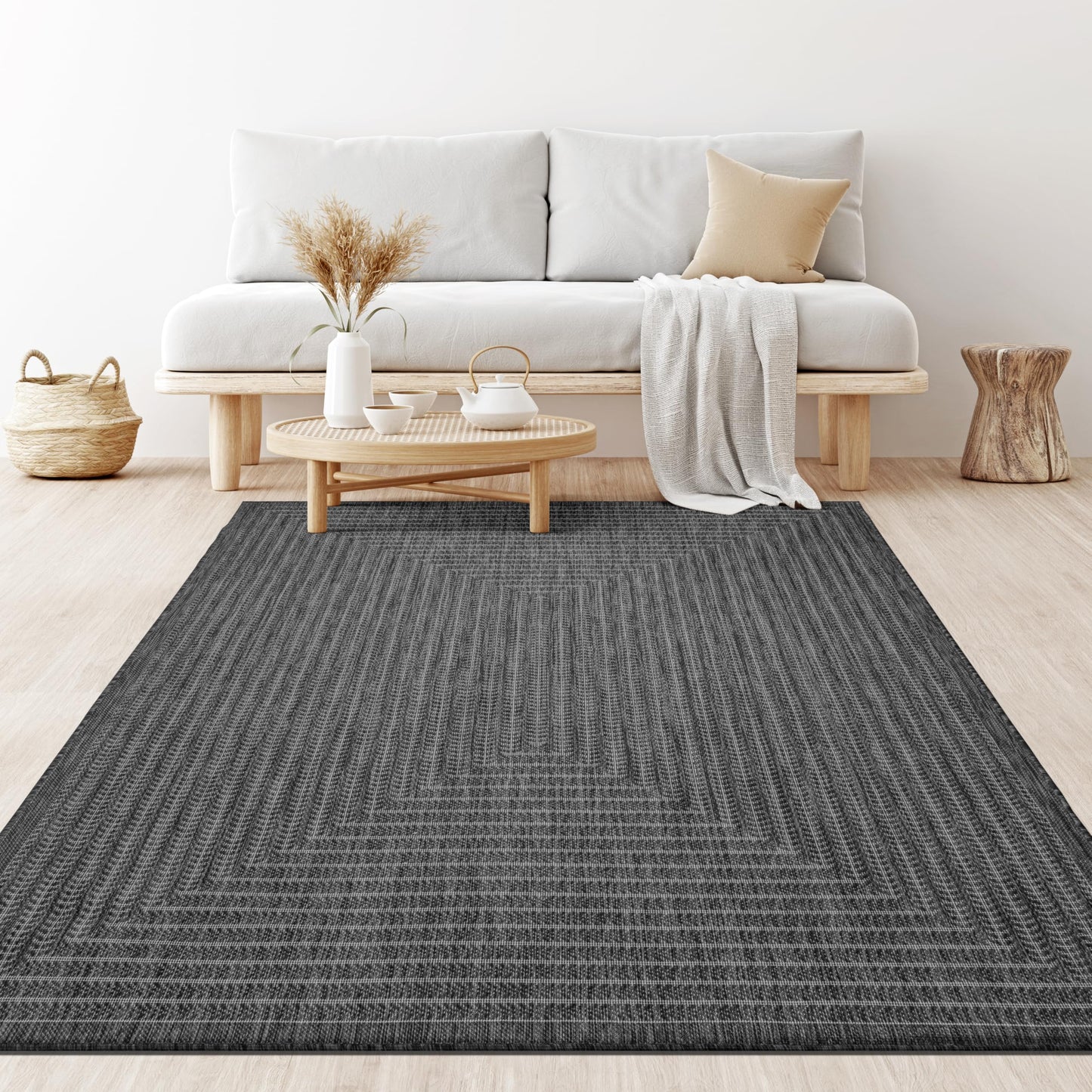 Adiva Rugs Outdoor Indoor Area Rug, Weather Resistant, Easy to Clean, Stain Resistant Floor Mat for Dining Room, Backyard, Deck, Patio (Pebble Weiss, 2'6" x 7')