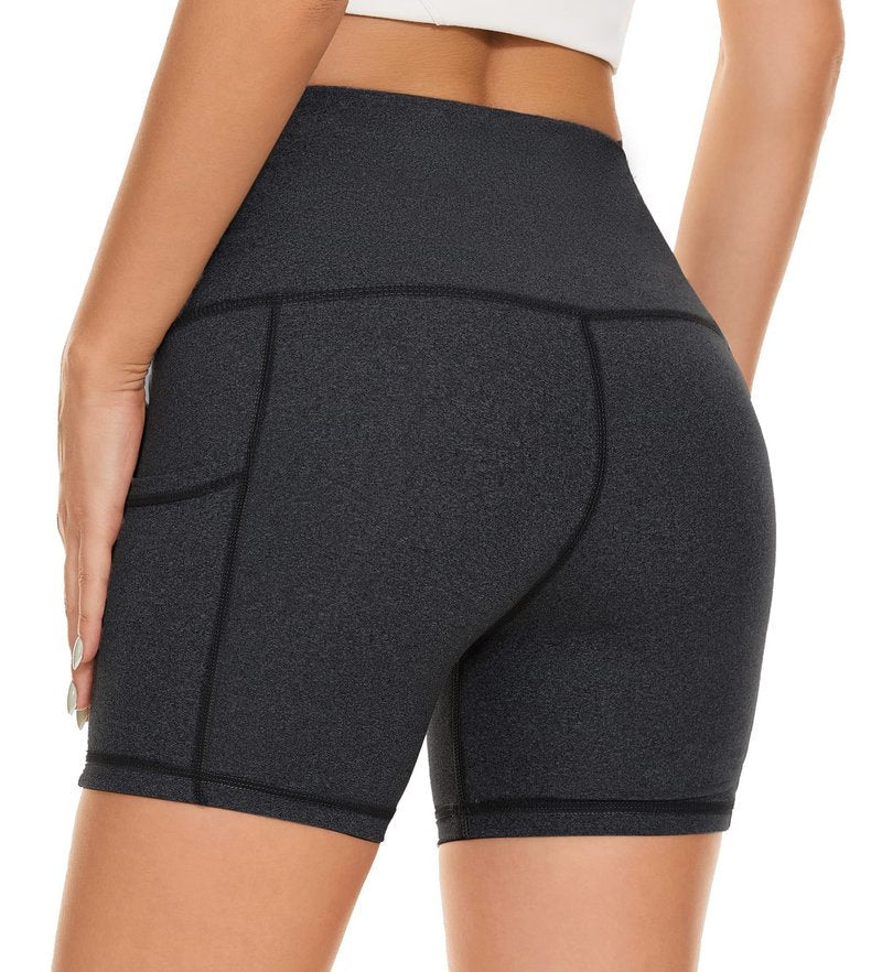 Tandisk Women's High Waist Workout Biker Yoga Running Compression Exercise Shorts Side Pockets Black Snow Dot 2XL
