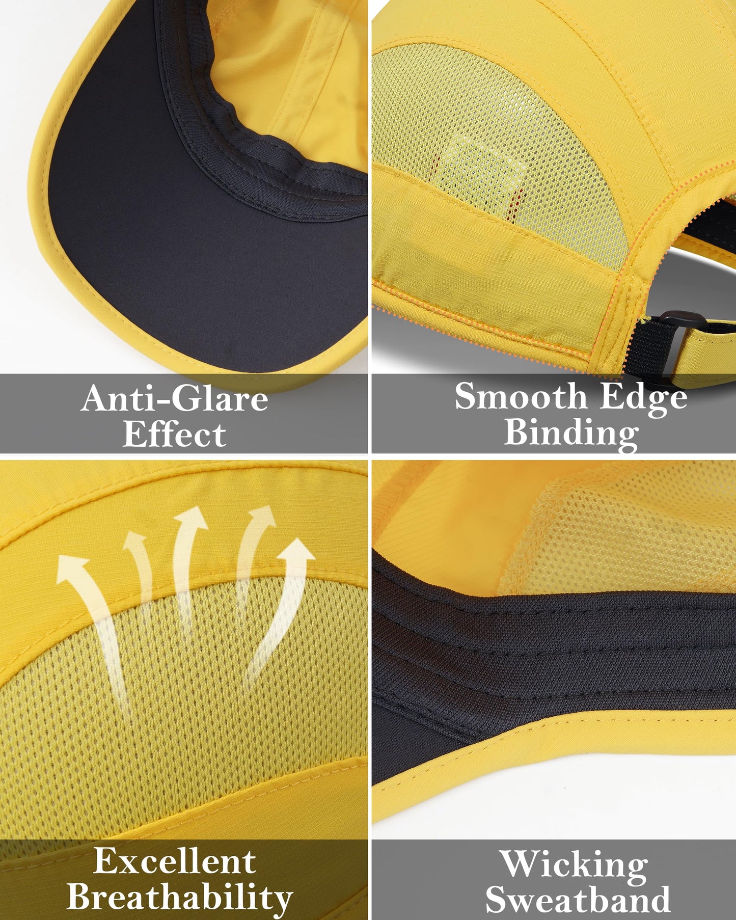 GADIEMKENSD Cooling Running Hat Quick Dry Summer Baseball Cap UPF50+ Sports Sun Caps Breathable Mesh Trucker Dad Hats Unstructured for Golf Tennis Hiking Gym Travel Camping Yellow S/M 6 7/8-7 1/4