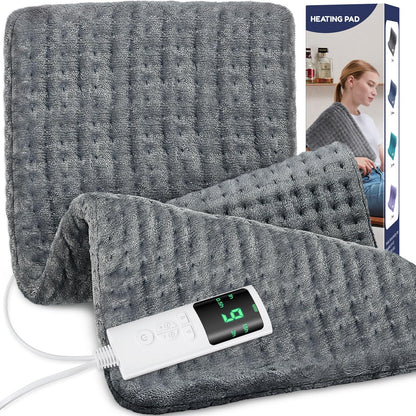 Extra Large Heating Pad for Back Pain Relief, 33"x17" Electric Heat Pad for Neck, Shoulders, Cramps, Menstrual Pain, 9 Heat Settings & 4 Auto-Off Timers, Soft Machine Wash Fabric, Gifts for Lover Gray