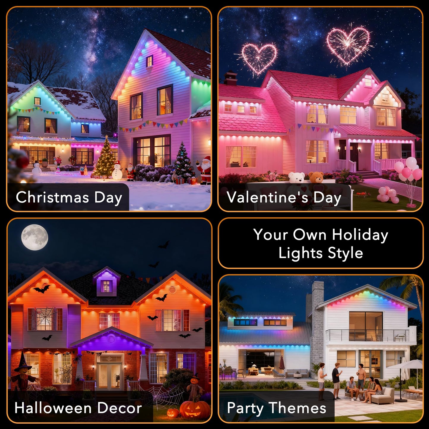 Permanent Outdoor Lights Pro, 100ft with 60 RGB+IC LED Lights for House, 75 Scene Modes,IP68 Waterproof Eave lights Compatible with Alexa, Google Assistant for Halloween Christmas Outdoor Daily Decor