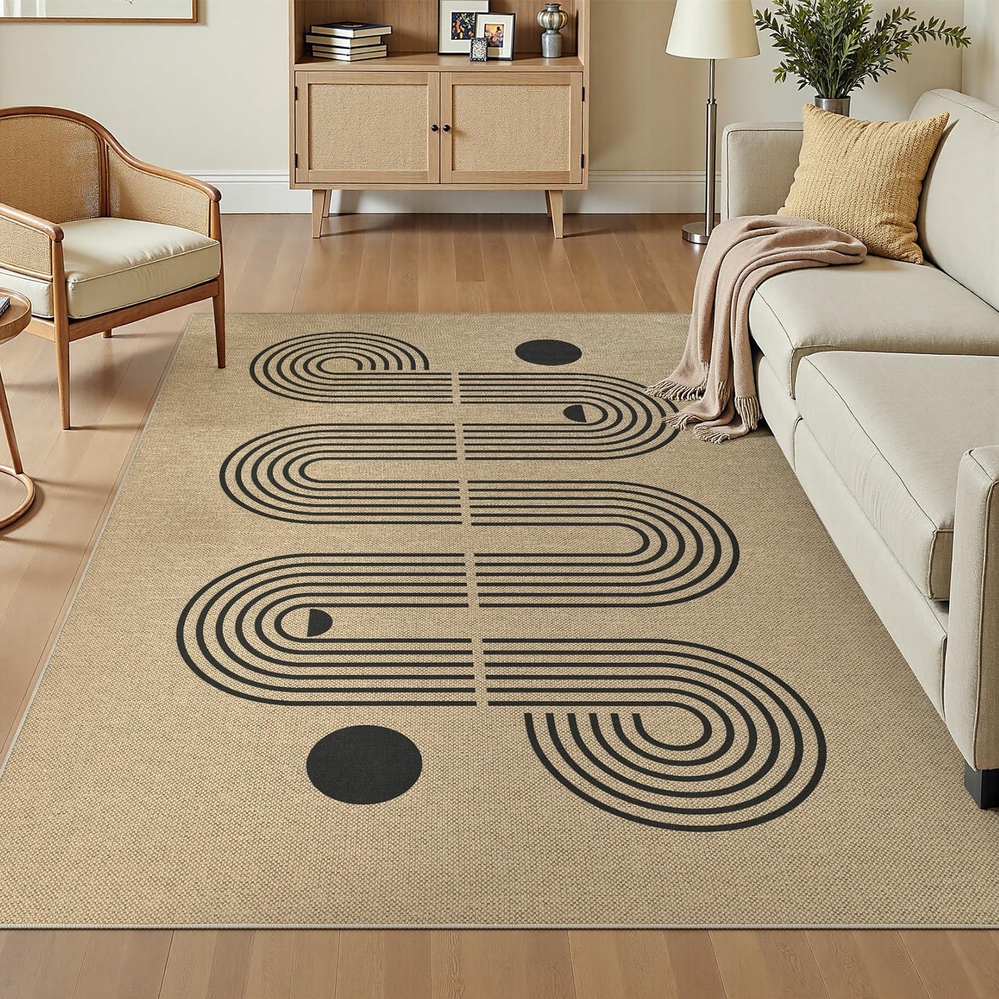 UERMEI 5x7 Outdoor Jute Area Rug Patio, Neutral Rugs for Living Room Backyard Machine Washable Non Slip, Pet Friendly Indoor Farmhouse Carpet for Dining Room - Brown