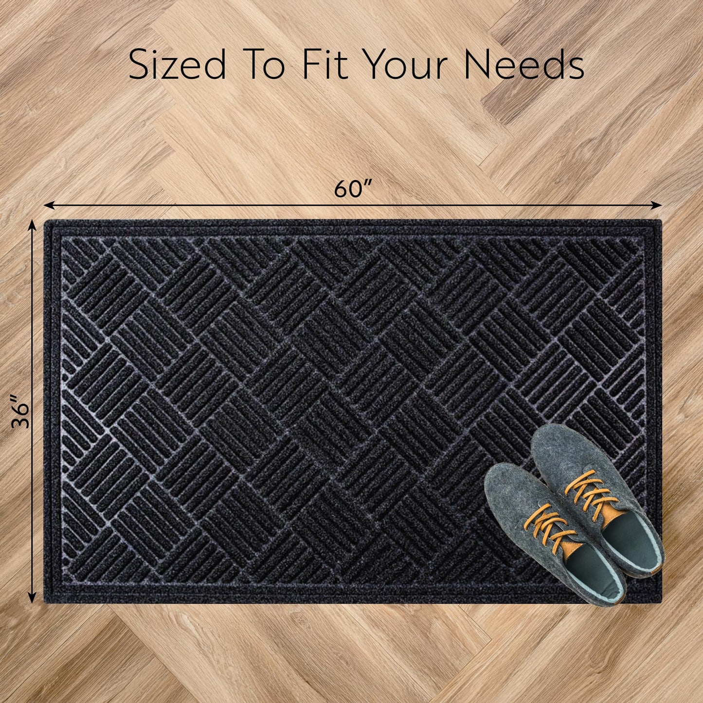 Restaurantware-Comfy Feet 60 x 36 Inch Floor Mat, 1 Diamond Outdoor Floor Mat - No Slipping, No Skid Backing, Black Polypropylene Utility Mat, Does Not Get Stained, heavy-duty