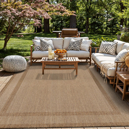 Rugshop Border Plain Indoor Outdoor Flat Woven Area Rug,Natural Jute-Style,Easy-Care Patio Rug for Backyard Porch Deck Balcony, 7'10" x 10' Sand/Natural