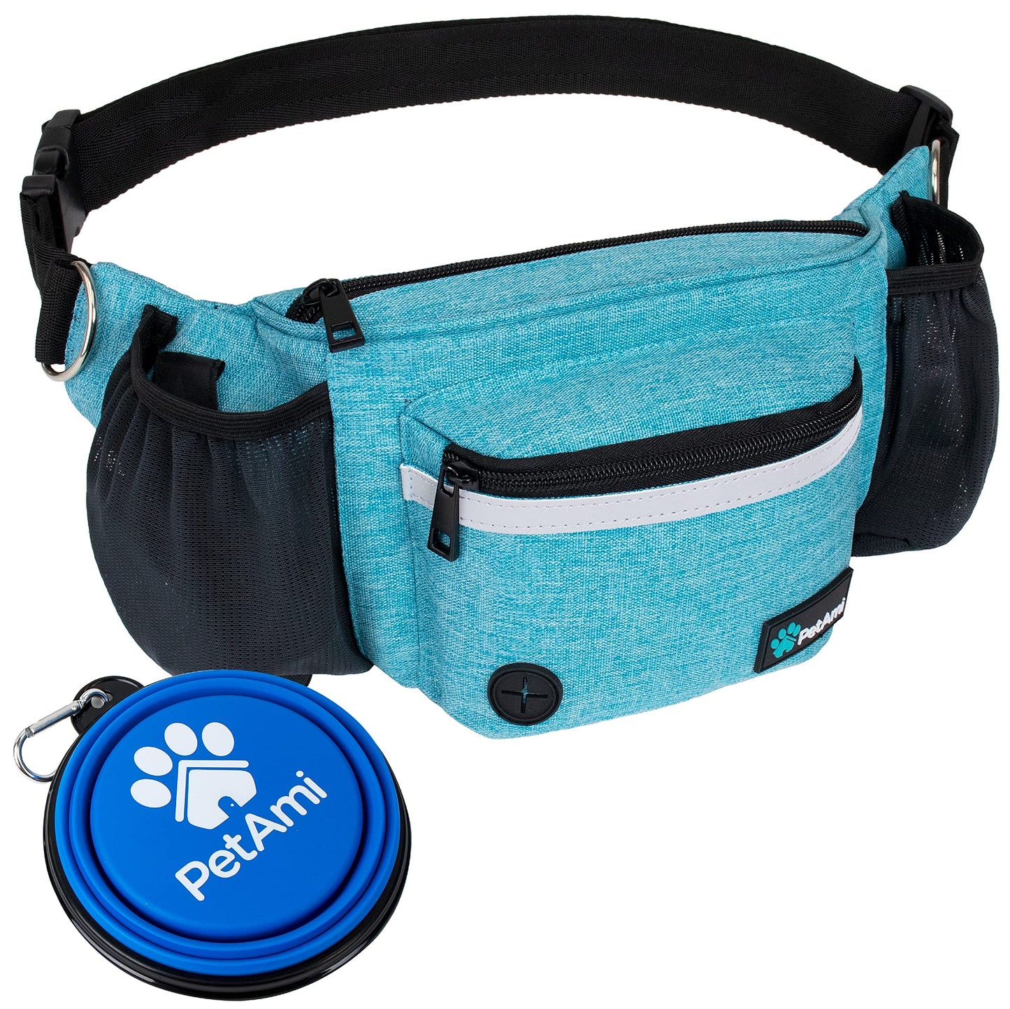 PetAmi Dog Fanny Pack, Treat Pouch for Dog Walking, Training, Built in Poop Bag Dispenser, Water Bottle Holder, Collapsible Bowl, Pet Treat Waist Belt for Hiking, Running, Kibbles (Camo Black)