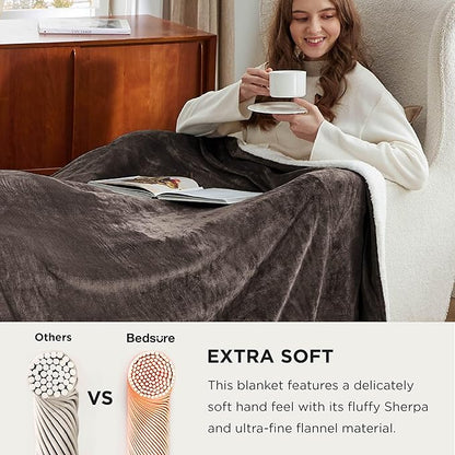 Bedsure GentleSoft Sherpa Fleece Oversized Cal King Blankets for Bed - Thick and Warm Throw for Men, Soft Fuzzy Plush Large Blanket for Winter, Brown, 112x98 Inches