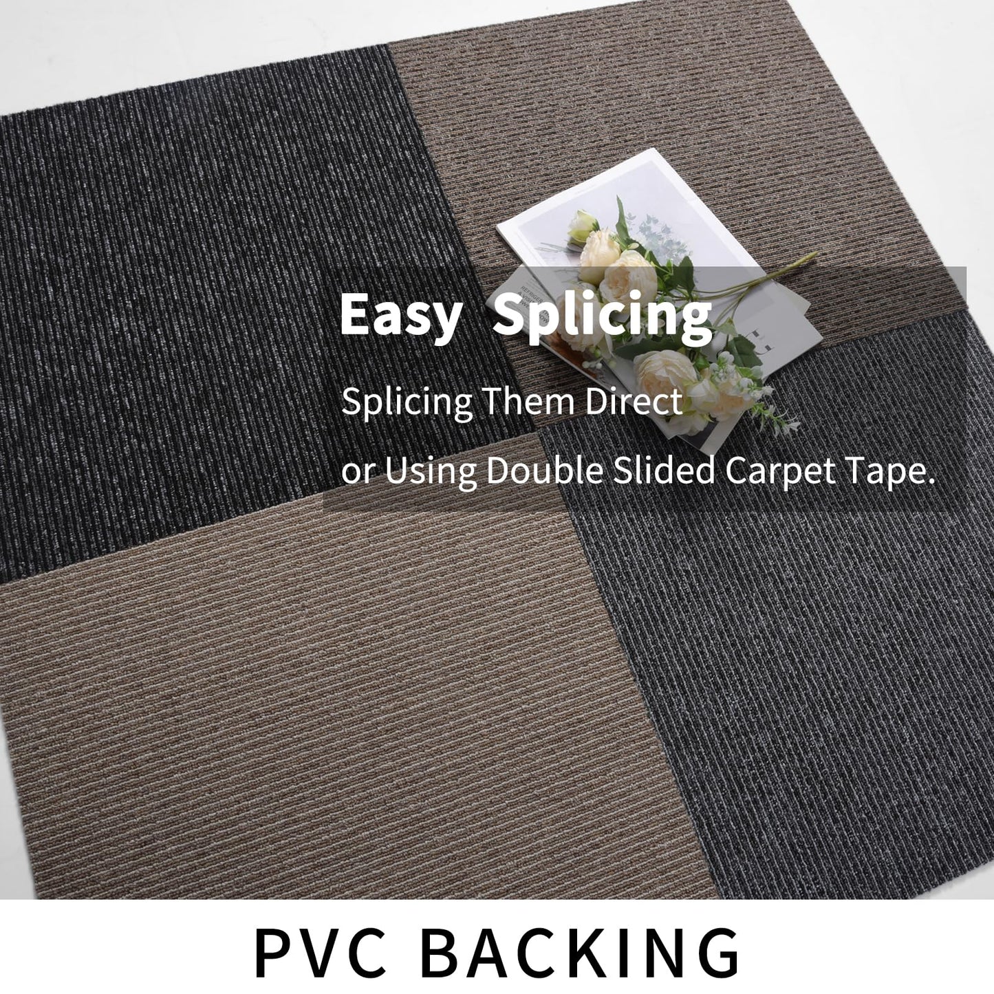 24 Tiles/64 sq Ft-Carpet Squares, Carpet Tiles, 0.24" Pile Height, Commercial Carpet Tiles, Non Adhesive Padded, Non-Slip, Easy DIY Installation