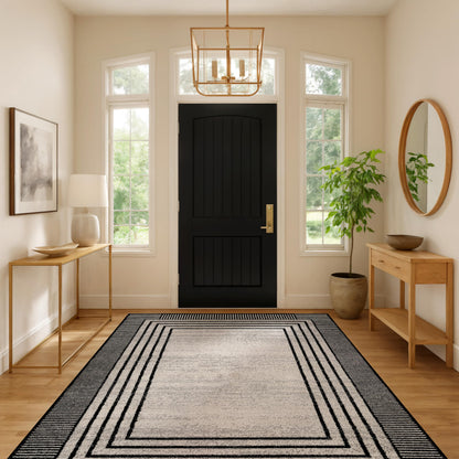Rugshop Contemporary Geometric Bordered Indoor Area Rug for Living Room,Bedroom,Kitchen Rug Low Pile Rug with Jute Backing 5' x 7' Cream