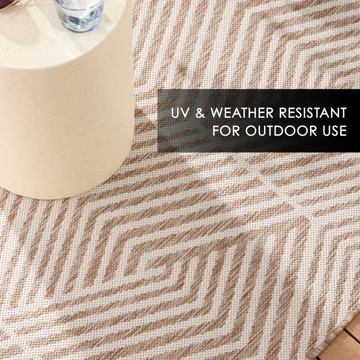 Nicole Miller New York Patio Country Ombre Geo Indoor Outdoor Area Rug, UV Fade Resistant, Low Pile, Beige/Cream, 7'9"x10'2"