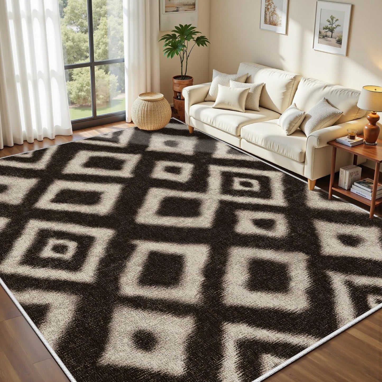 Country Rugs 7x9 - Classic Rustic Geometric Aztec Design, Rural Country Farmhouse Style, Native American Rustic Carpet, Washable Non Slip Soft Large Carpet for Living Room Kitchen