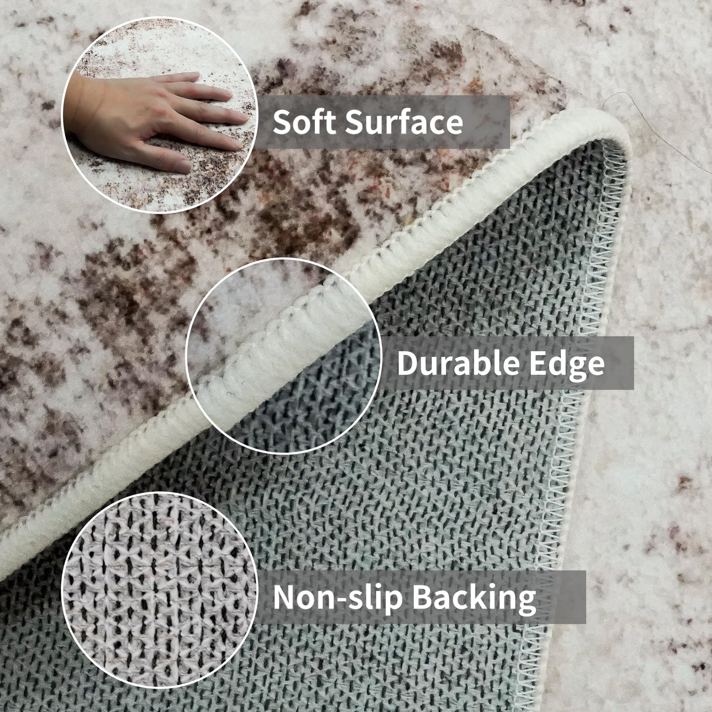 2x5 Washable Runner Rug for Hallway: Non Slip Entryway Runners Rugs Easy-to-Clean - Soft Living Room Bedroom Carpet - Thin Low Pile Floor Mat - Pinkish Beige Brown