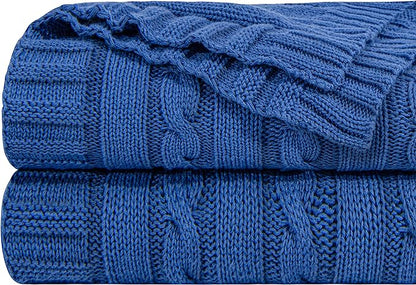 NTBAY 100% Pure Cotton Oversize (60x80) Cable Knit Throw Blanket, Super Soft Warm Knitted Throw Blanket for Bed, Sofa, Chair, Couch - Extra Cozy, Machine Washable, Comfortable Home Decor, Cobalt Blue