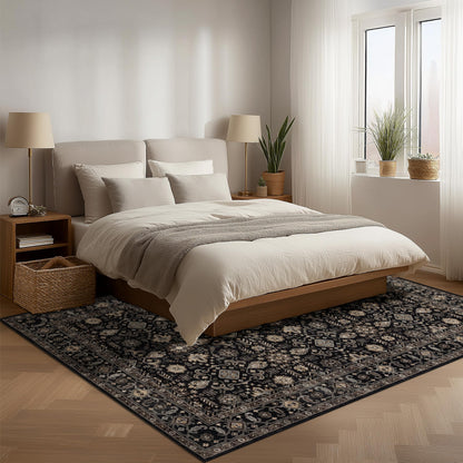 Ruaruarug Washable Area Rug 5x7 for Living Room, Bedroom, Ultra Soft Non Slip Stain & Fade Resistant, Pet & Kids Friendly, Suitable for High Traffic Areas Easy to Clean for Office Kitchen, Black Gold
