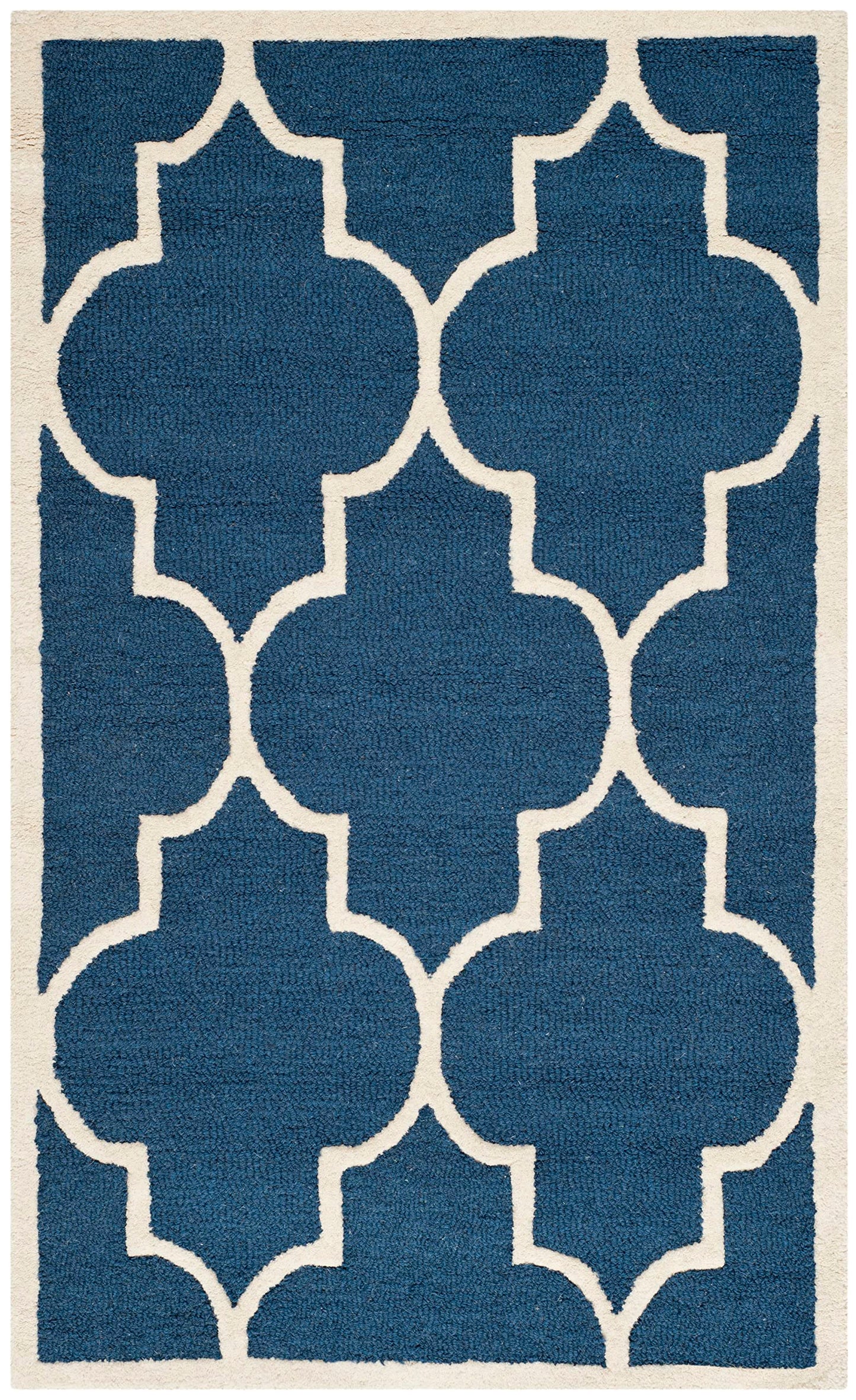 SAFAVIEH Cambridge Collection Accent Rug - 2' x 3', Navy & Ivory, Handmade Moroccan Trellis Wool, Ideal for High Traffic Areas in Entryway, Living Room, Bedroom (CAM134G)