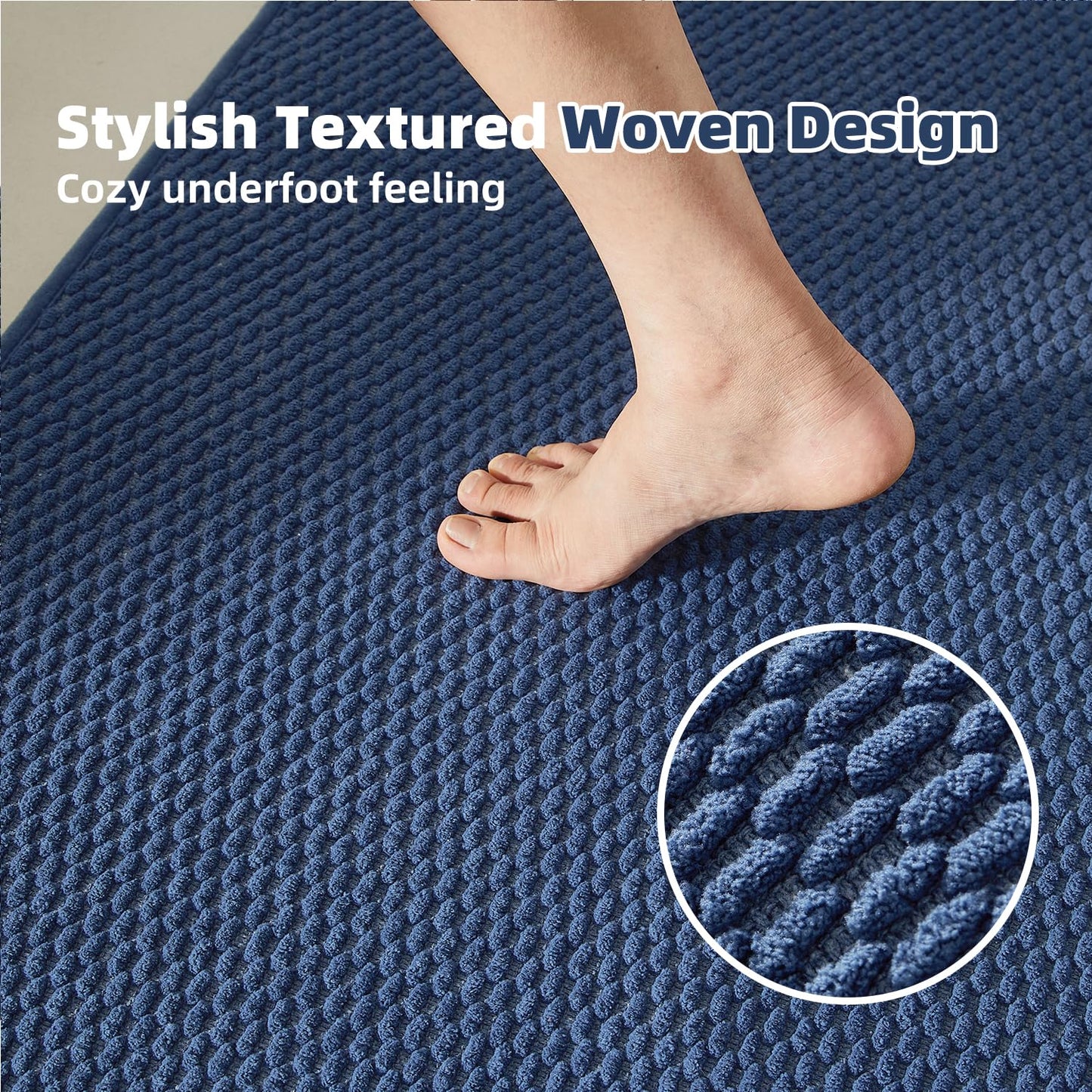 TYUU Bathroom Rugs Non Slip Washable, Super Absorbent Thin Bath Mat Small Quick Dry Low Pile Bathroom Rug, Navy Blue 16"x24"