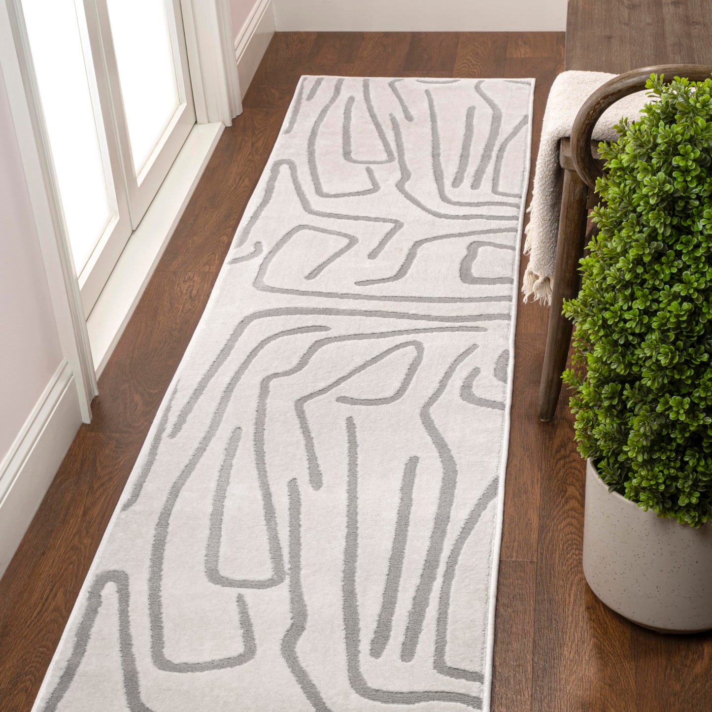 JONATHAN Y Graphic Lines High-Low Runner Rug 2X8 White/Light Gray, Alcina Modern Scandinavian for Living Room, Bedroom, Kitchen, Easy-Cleaning, High Traffic, Pet-Friendly, Non-Shedding SND102C-28