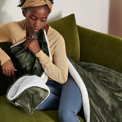 Bedsure GentleSoft Sherpa Fleece Throw Blanket Twin Size for Couch - Thick and Warm Throw for Men, Soft Fuzzy Plush Twin Blanket for Winter, Olive Green, 60x80 Inches
