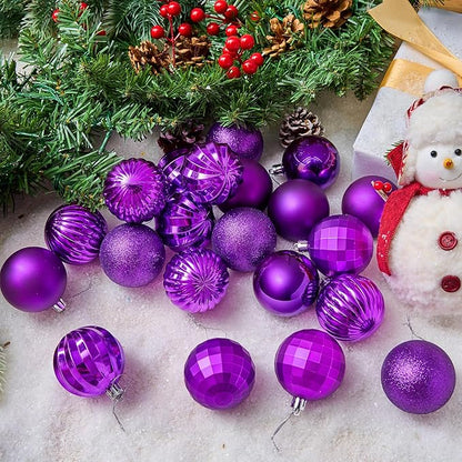 JOIEDOMI 24 Pcs Purple Christmas Balls Ornaments Set, 2.36" Christmas Tree Ornaments Shatterproof, Xmas Balls Hanging Decorations for Tree Wreath Garland Holiday Wedding Indoor Party Decor