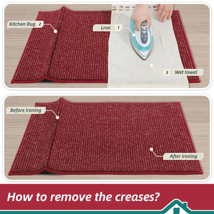 BEQHAUSE Kitchen Rugs 24"x36", Non-Slip Kitchen Mats for Floor, Super Absorbent and Stain Resistant Kitchen Rugs, Machine Washable Rugs for Kitchen, Hallway, Laundry & Sink, Red